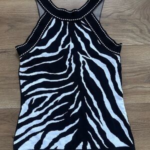 Vintage Cache Knit Tank Top Black & White Zebra Print Y2K Sleeveless